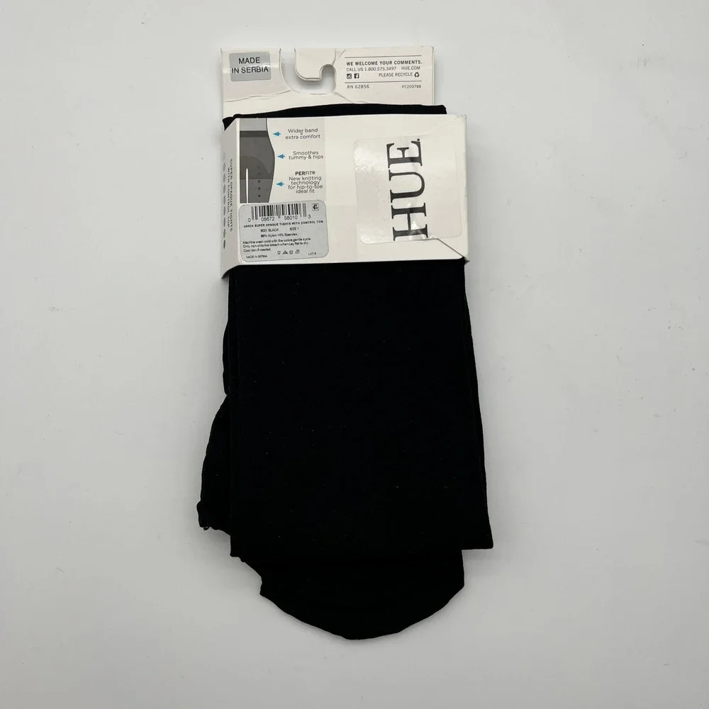 HUE Tights Womens Size 1 Black Super Opaque Control Top U6620 Perfit Technology